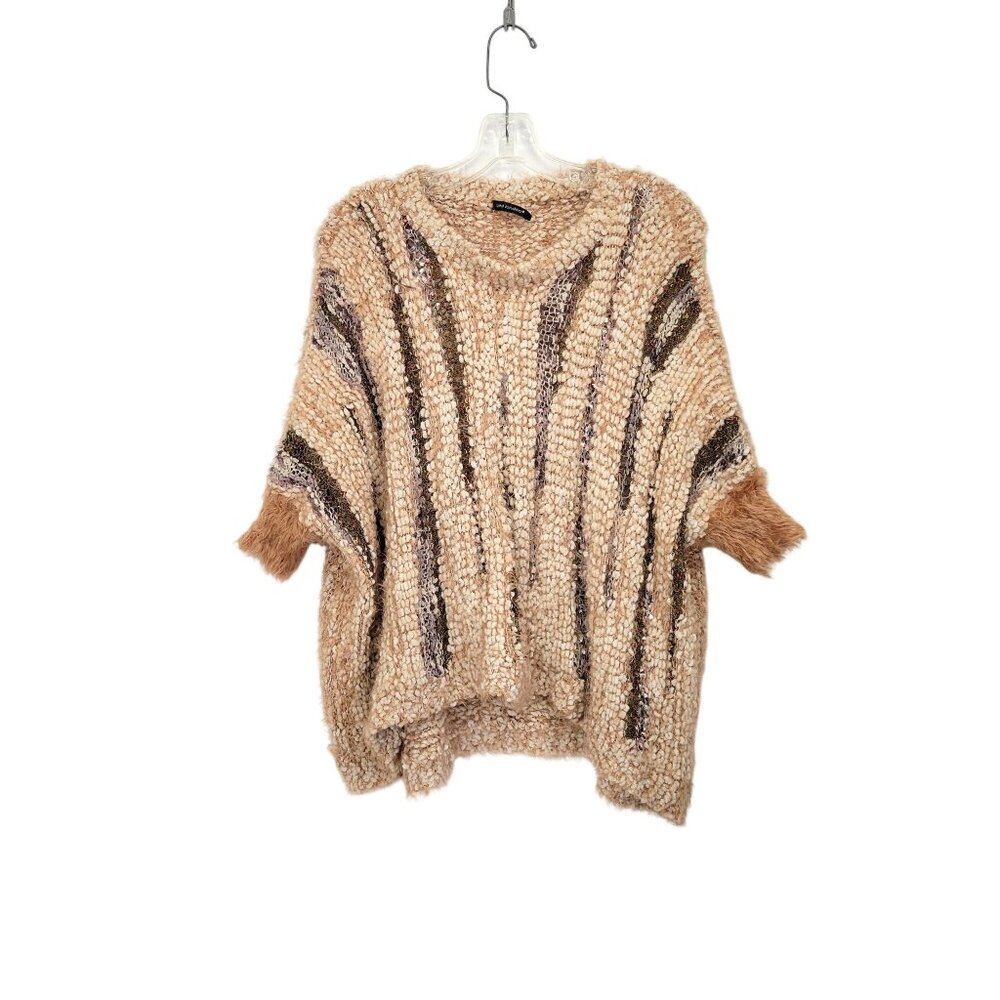Textured Knit Poncho Sweater By Qed London S/M Acrylic & Polyester Blend Beige &